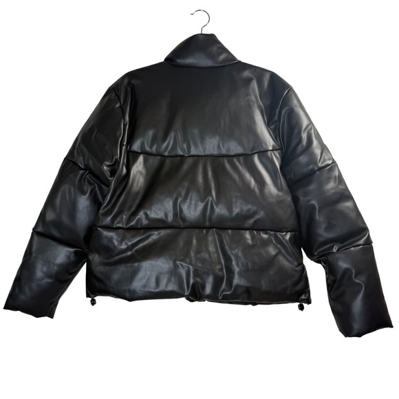 NWT The Drop Womens Black Vegan Leather Puffer Jacket Size XS Cropped Zip Up - Picture 2 of 6
